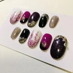 ネイルチップ　オーダー可能　刀剣乱舞　へし切り長谷部　パープル　藤　マグネット