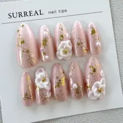 No.504【現品】ネイルチップ Msize 成人式 ニュアンス 振袖 花