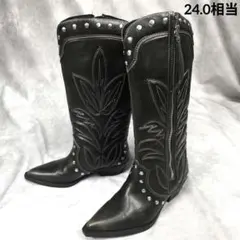極美品☆ZARA ウエスタン カウボーイ ブーツ スタッズ サイドジップ 38