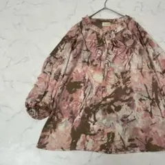 新品 UNTITLED 花柄 ラメ シアー バンドカラー ブラウス カットソー 