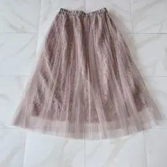 インデックス プリーツロングフレアスカート レースレイヤード シアー チュール