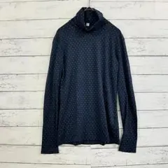 UNIQLO ドット タートルネック M 紺色 秋冬 カットソー✨レディース