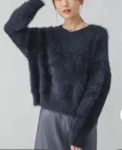 シャギークルーネックプルオーバー　ネイビー　グローバルワーク