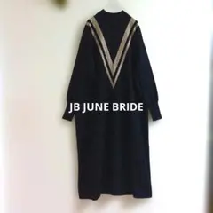 JBJUNEBRIDE 配色ラインタートルニットワンピースロング丈黒Fサイズ相当