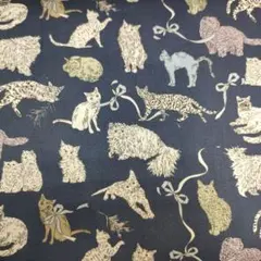 リバティ　タナローン　コーアンドエイト　猫柄　ネイビー　1m