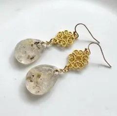 1点作品☆ ブラウンゴールドルチルクォーツピアス イヤリングに変更