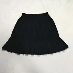 【上品プリーツ】 ブラックフレアスカート ウエストゴム 着痩せ ミニ丈