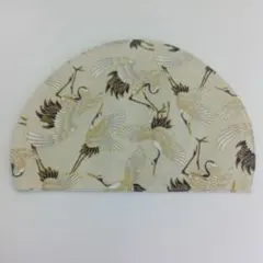 『鶴柄』半円形 ランチョンマット クリーム 深緑 布製