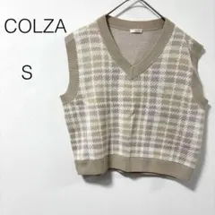 【コルザ】COLZA ベスト ニット チェック柄 Vネック ベージュ S