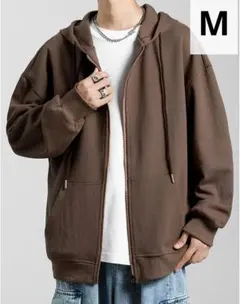 パーカー メンズ 秋 長袖 ゆったり 無地 おしゃれ フード付き M ブラウン