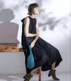 Mila Owen バックリボンＡラインリネンワンピース 黒