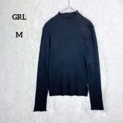 グレイル ブラック M フリルネック メロウ リブ ニット トップス 長袖