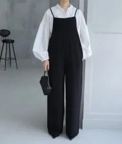 evernavyスクエアネックサロペット