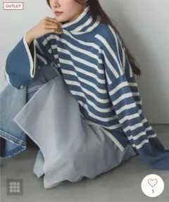 hunch ボーダータートルネックオーバーサイズニット F ブルー/ホワイト