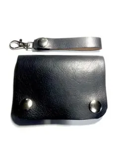 ヌメ革　茶芯　本革　ハンドメイド　財布　3層　ショートトラッカーウォレット　黒