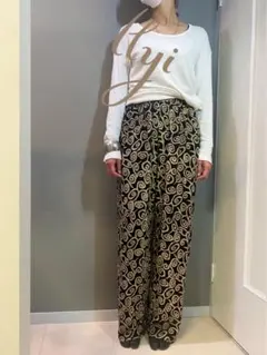 古着 ビンテージ 90s グルグル 模様 総柄 フレアパンツ レーヨン ユルダボ