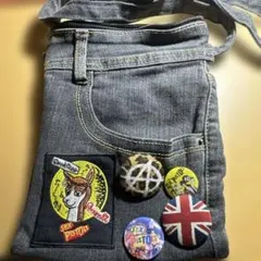 デニムショルダーバッグ Sex Pistols バッジ付きチャームワッペン 付き