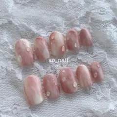 ぷっくり水滴　桃ネイル