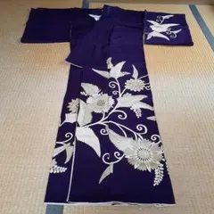 お着物　紫色 花柄　訪問着　正絹 生地として　リメイク　コスプレにも！