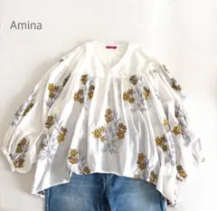 チャイハネ　Amina 花刺繍 ボリュームスリーブブラウス インド綿のサムネイル