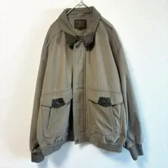 ヴィンテージクラブ　 ブルゾン LL カーキ系 裏地総柄 レザー調アクセント