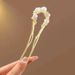 かんざし　パール　ゴールド　U字　フォーマル　和服　着物　浴衣