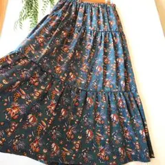 ショコラフィネロー【F】花柄 総柄 ターコイズ ロング フレア スカート ふわり