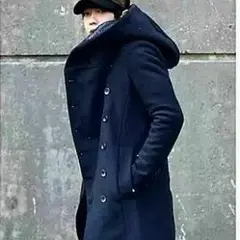 フード付きロングPコート(L ネイビー)　新品未使用