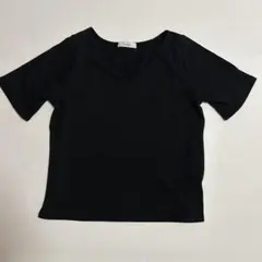 黒いリブ編みVネック　半袖TシャツM