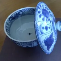 藍色 蓋付き湯呑み5客 手描き