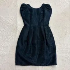 メトリーゼ　ワンピース　ジャガード　光沢 結婚式　二次会　紺色