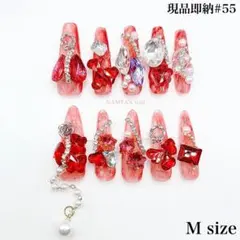 【現品即納#55】赤色装飾付きネイルチップ Mサイズ 10個セットゴテゴテギャル