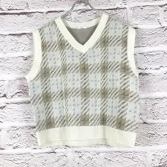 r371 C.O.L.Z.Aチェック柄 Vネック ニットベストL