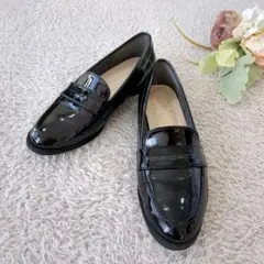 美品 tdn エナメル コインローファー 黒 24.5 通勤 通学 フォーマル