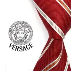 ◆美品◆VERSACE ベルサーチ ネクタイ 赤色 ストライプ柄 フォーマル