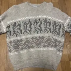 ノルディック柄 ウール混紡 ニット セーター Lサイズ相当