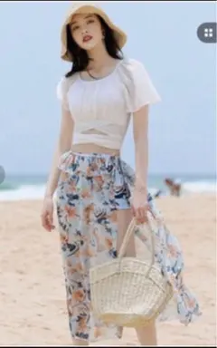teddy shop スイムウェア水着セットタンキニセパレート　パレオ付き　LL