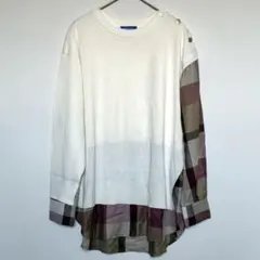 美品 ブルーレーベルクレストブリッジ 白×チェックニット 長袖 38 金ボタン