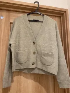 UNIQLO Vネックカーディガン S グリーン ショート丈 ポケット付き 秋冬