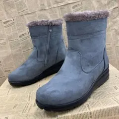 新品★レディース★22.5cm★軽量 撥水 裏ボアショートブーツ 灰色 6442