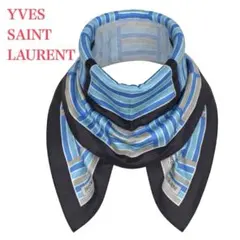 イヴサンローラン YSL スカーフ シルク ヴィンテージ ブルー ブラウン