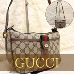 希少 大容量 オールド グッチ GG 総柄 レザー ショルダーバッグ PVC 金