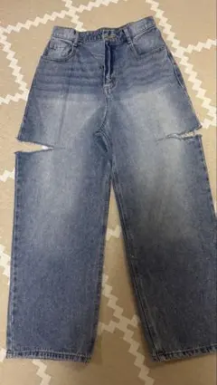 Re:EDIT サイドスリットワイドストレートコットンデニムパンツ