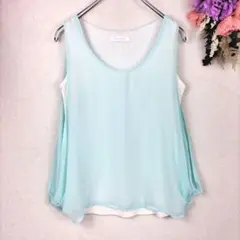 CECIL McBEE　水色　ノースリーブブラウス　ふんわり　背中あき　M