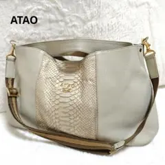 ATAO アタオ パイソン切替 レザーショルダーバッグ グレージュ - メルカリ