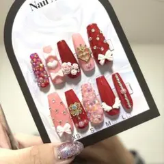 現品 ネイルチップ 量産型 いちご ハート ピンク