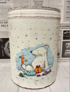 No.106 リメ缶 しろくまリメイク缶 ホワイトベア 収納容器北極熊デザイン