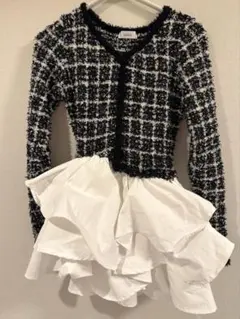 ダーリッチ　ボリュームフリルツイードニットミニワンピース