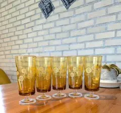 昭和レトロ　アデリア　脚付きグラス　ひまわり柄　5個セット