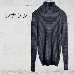 【レナウン】レディース　ハイネック　ニット　セーター　長袖　ボーダー　パープル